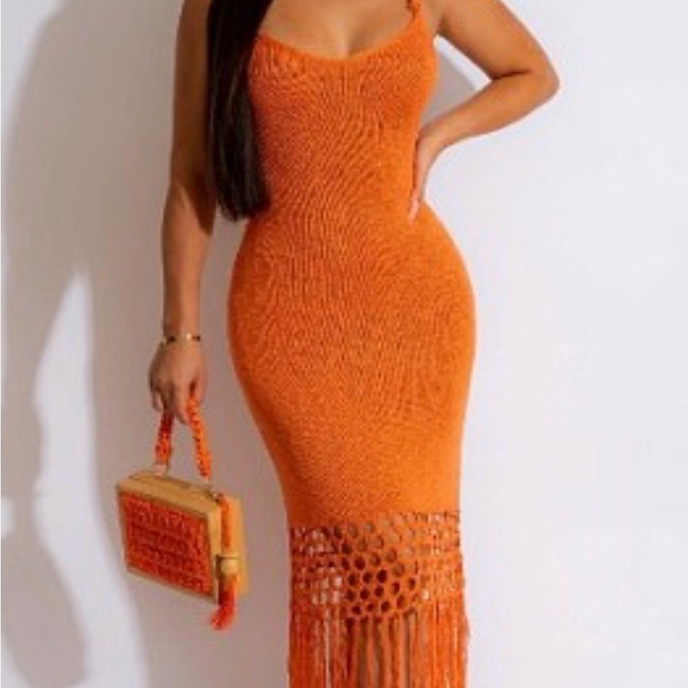 *NWT* MUSTARD SEED Orange Fringe Knit Dress - size Small